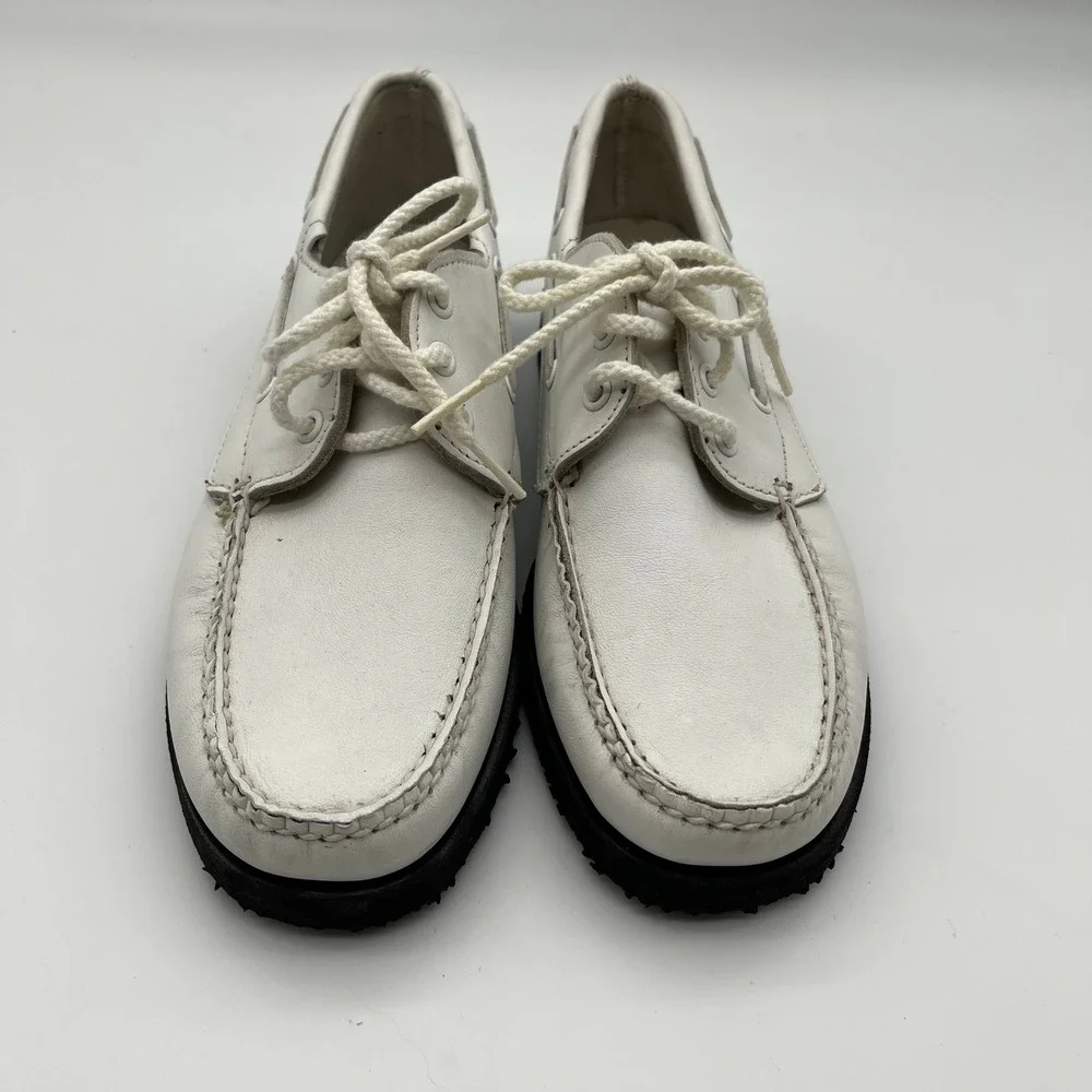 Dexter Vintage White Leather Boat Shoes Mens 8 M Made in‎ USA Vibram Sole 52890